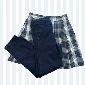 Girls School Uniform Bundle: Plaid Skort & Navy Chino Pants Size 6 & 7